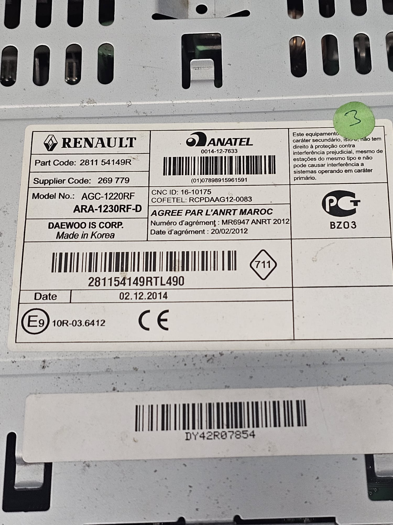 Renault Clio Car Radio (2012-2021) Kabeljau: 281154149r