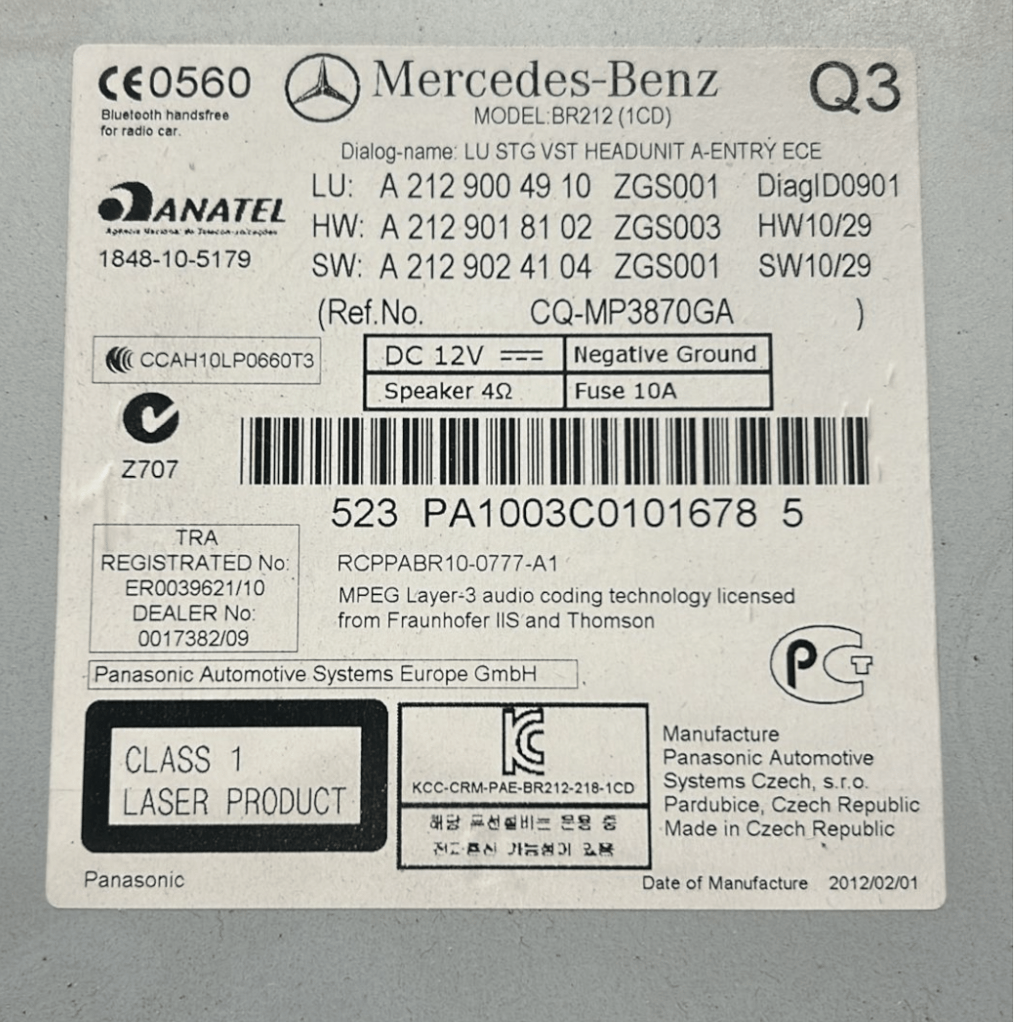 Autoradio / Stereo Mercedes Benz Classe E W212 cod:A2129004910 (2009 > 2016) - F&P CRASH SRLS - Ricambi Usati