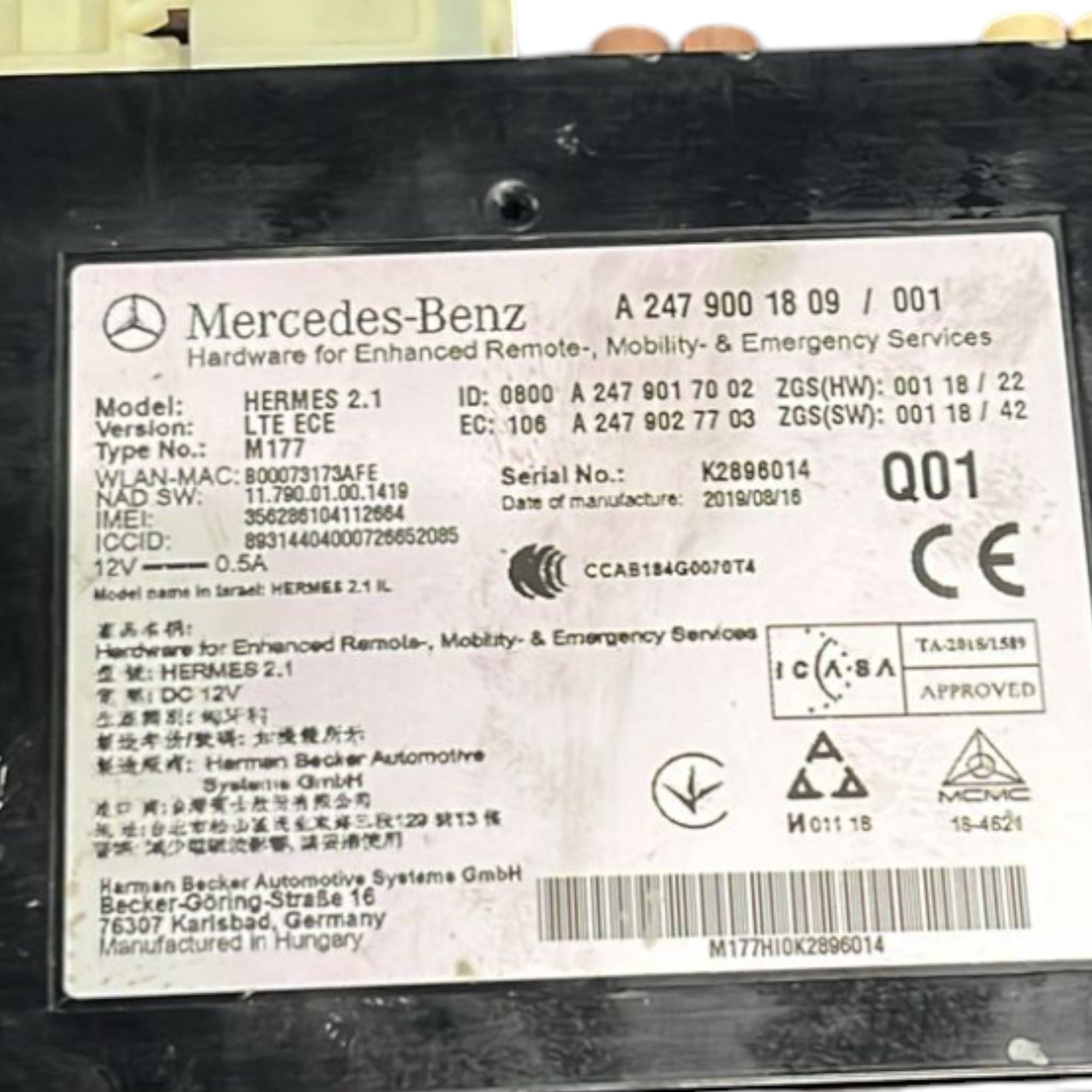 Centralina Bluetooth Mercedes Benz Classe B (W247) cod:A2479001809 (2019 >) - F&P CRASH SRLS - Ricambi Usati