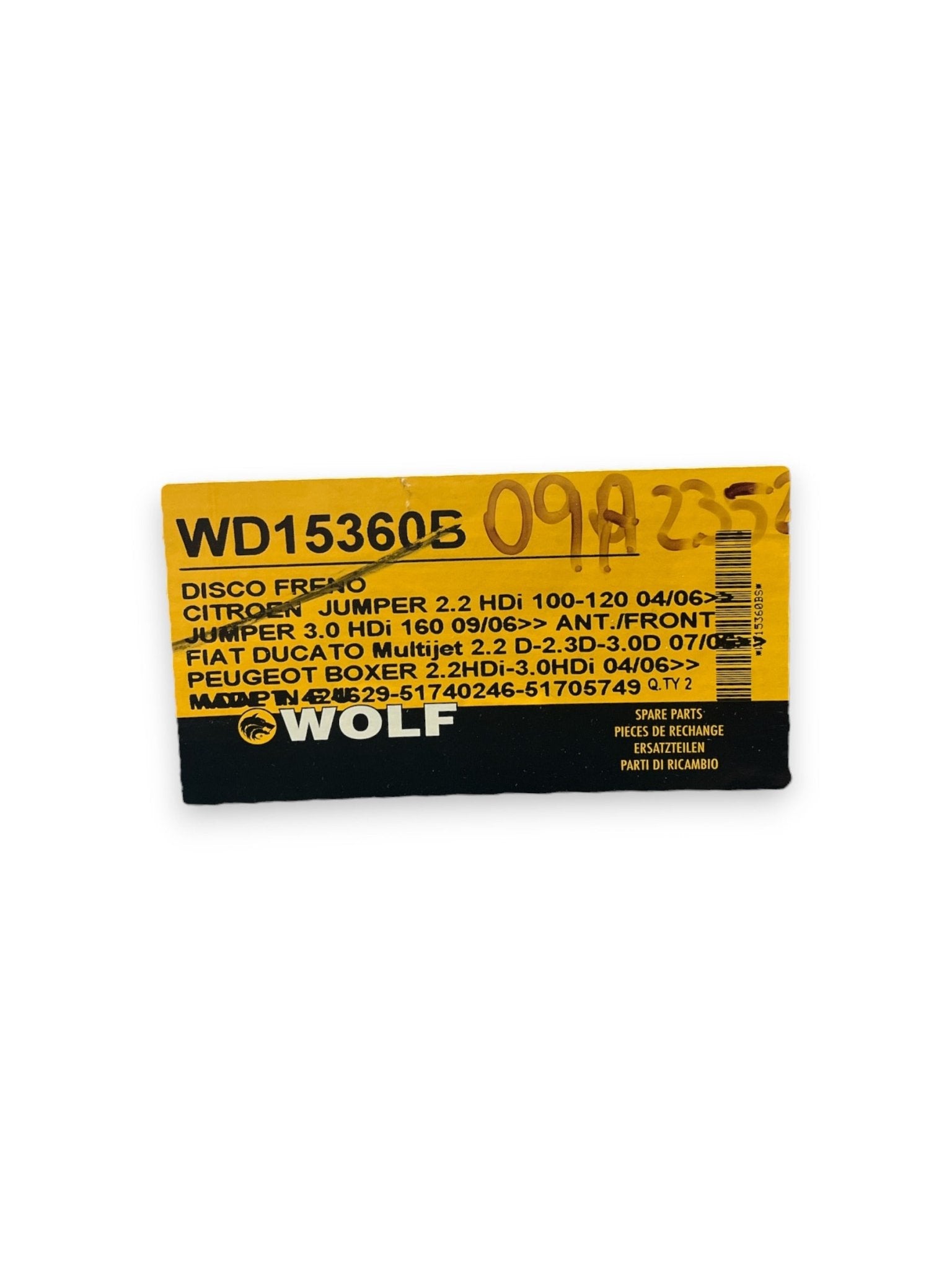 Coppia Dischi Freno WOLF Fiat Ducato 2.3MJT 3.0MJT / Citroen Jumper 2.2HDI / Peugeot Boxer 3.0HDI ( 2000 > ) cod : WD15360B - F&P CRASH SRLS - Ricambi Usati